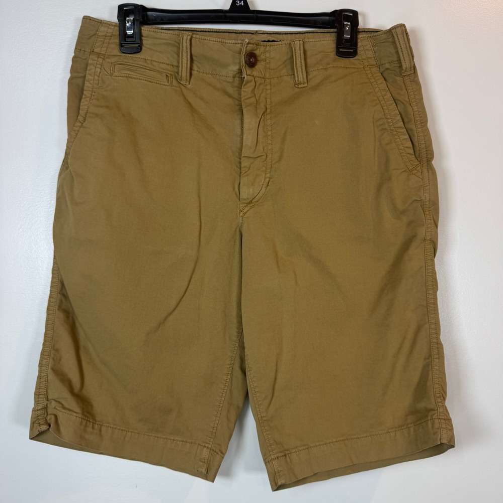 American Eagle Next Level Flex Chino Shorts Mens 32 Khaki Tan Flat Front Preppy‎